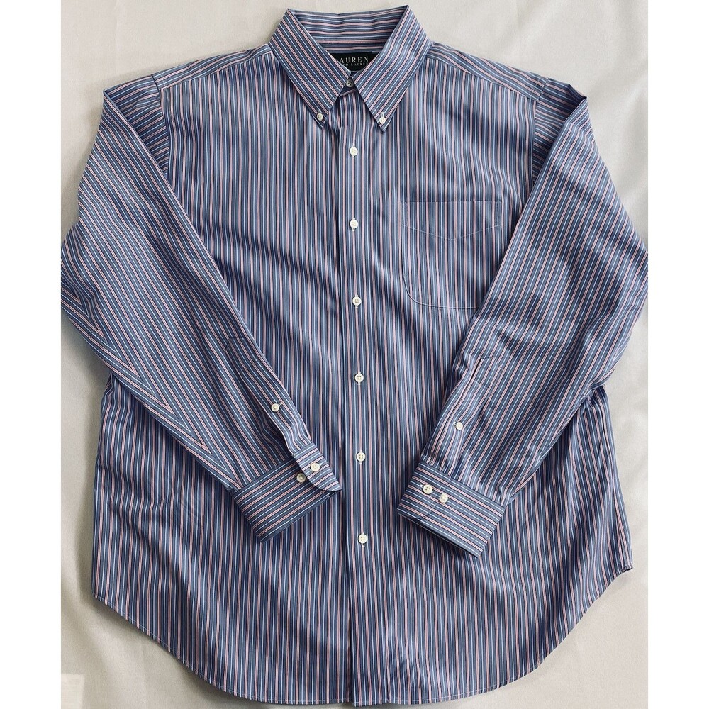 Lauren Ralph Lauren Mens Long Sleeve Button Down Blue Pink White Stripe 17 34/35